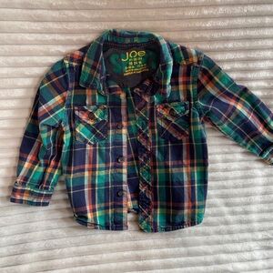 Joe Fresh Boy’s Plaid Button Down Shirt Green Blue 18-24 months